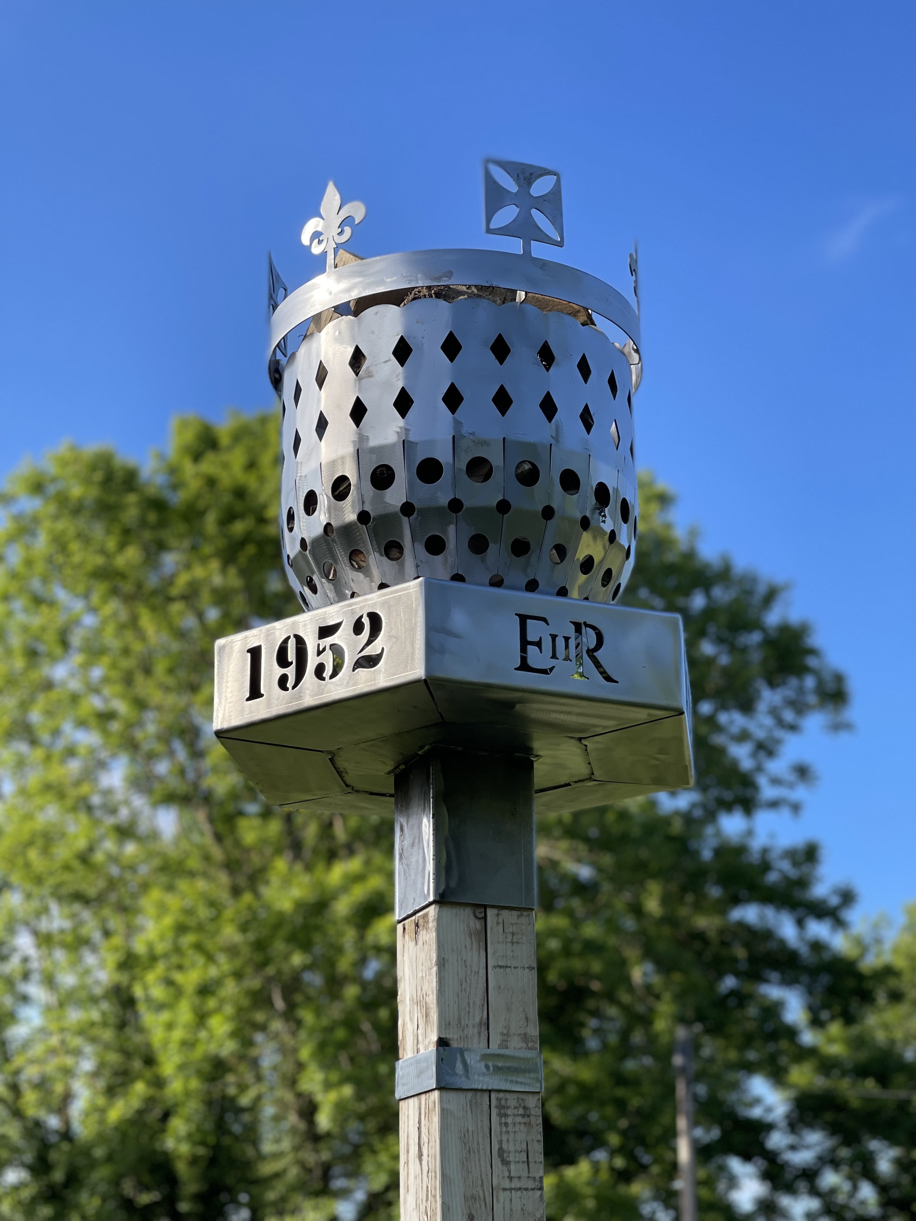 Queen Elizabeth II Platinum Jubilee Beacon, unlit on Plaistow village green. June 2022