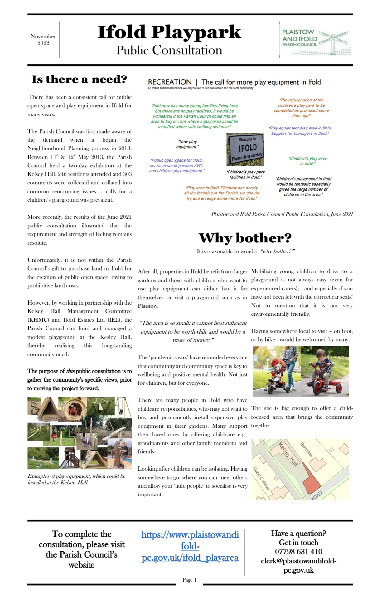 Newsletter information about the play area, page 1
