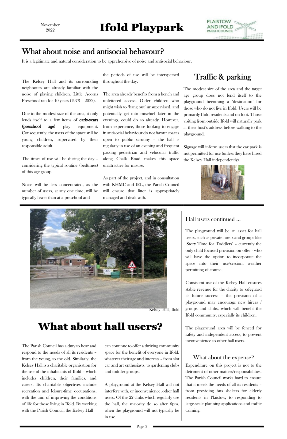 Newsletter information about the play area, page 2